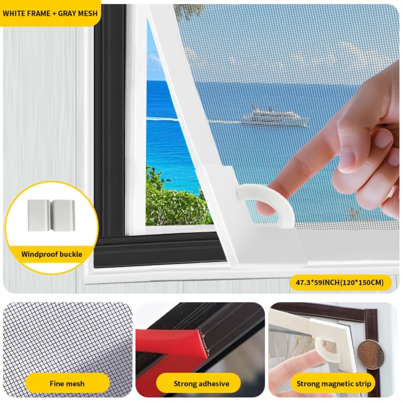 E-shop Einfach zu installierendes DIY magnetisches Fenster-Schutzgitter-Set, verstellbare Größe, graues Glasfaser-Mesh - für moderne Heimfenster