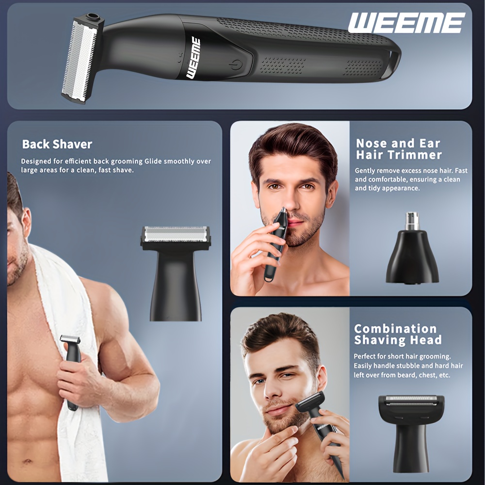 WEEME 3 в 1 Комплект за Подстригване, Универсален Електрически Комплект за Дръжки за Мъже, Включва Тример за Нос и Брада със Сменяеми Глава, IPX6, Акумулаторно Устройство за Бръснене