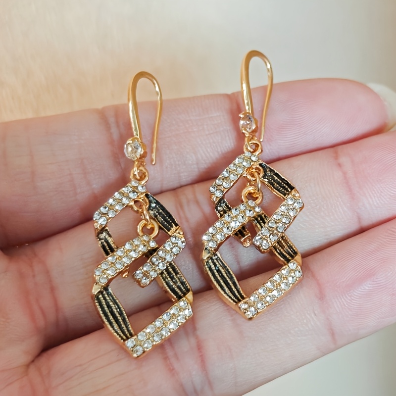 TEMU 1 Paire de Boucles d'Oreilles Pendantes Carrées Géométriques Rétro Bohèmes Plaquées pour Femme - Pendentif à Décalées Multicouches Adaptées aux