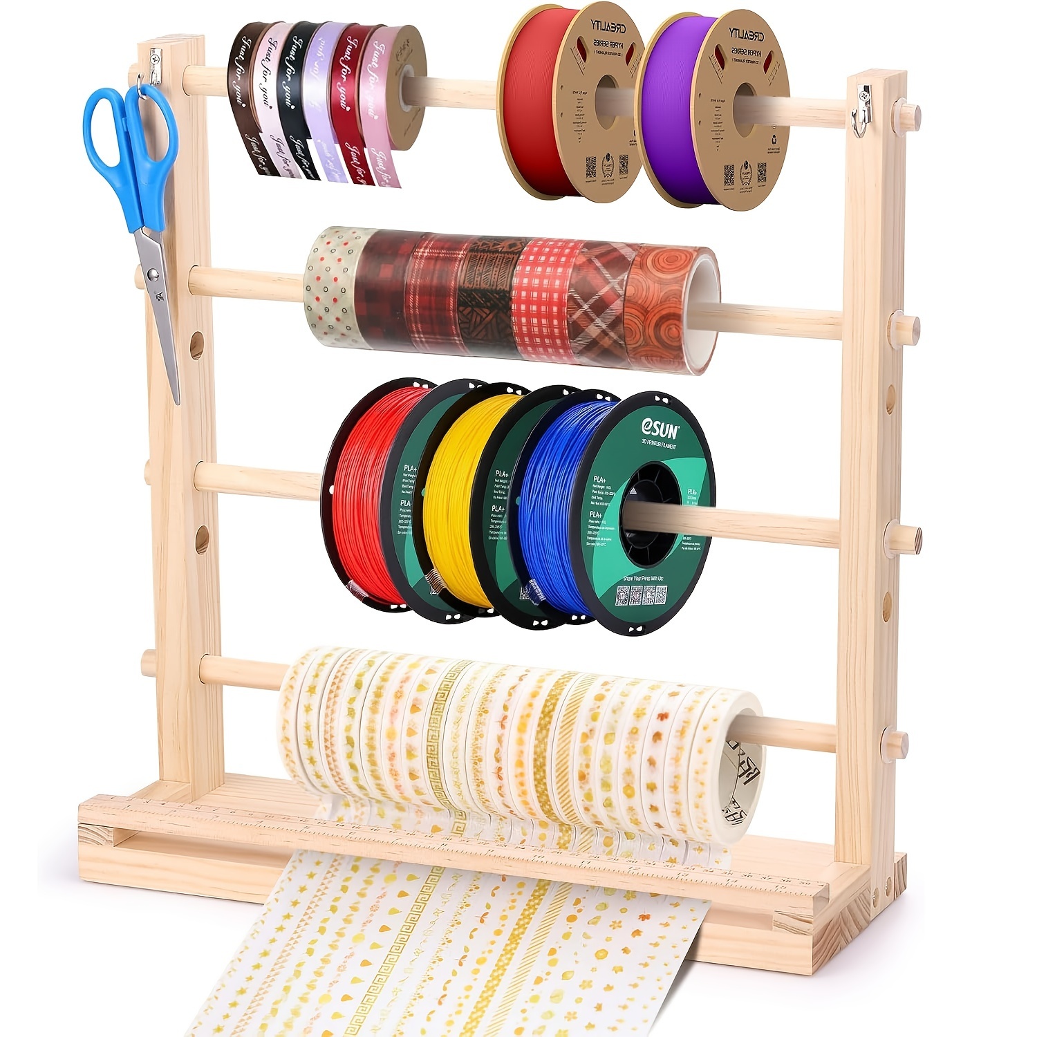 

Adjustable 4-tier Wooden Ribbon Organizer - Spool Holder For Sewing, Crafts, Washi Tape & Florist Wrapping - Yellow, Sewing Storage