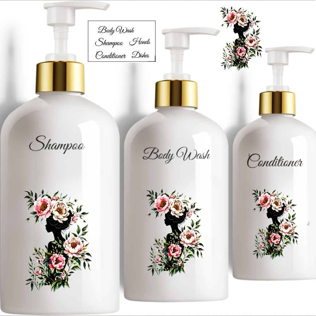 TEMU Golden-themed Pump Bottle Set, Consisting Of 3pcs, Each 500 Milliliters/17 Ounces, Designed For Replenishing Shampoo And Conditioner. Empty