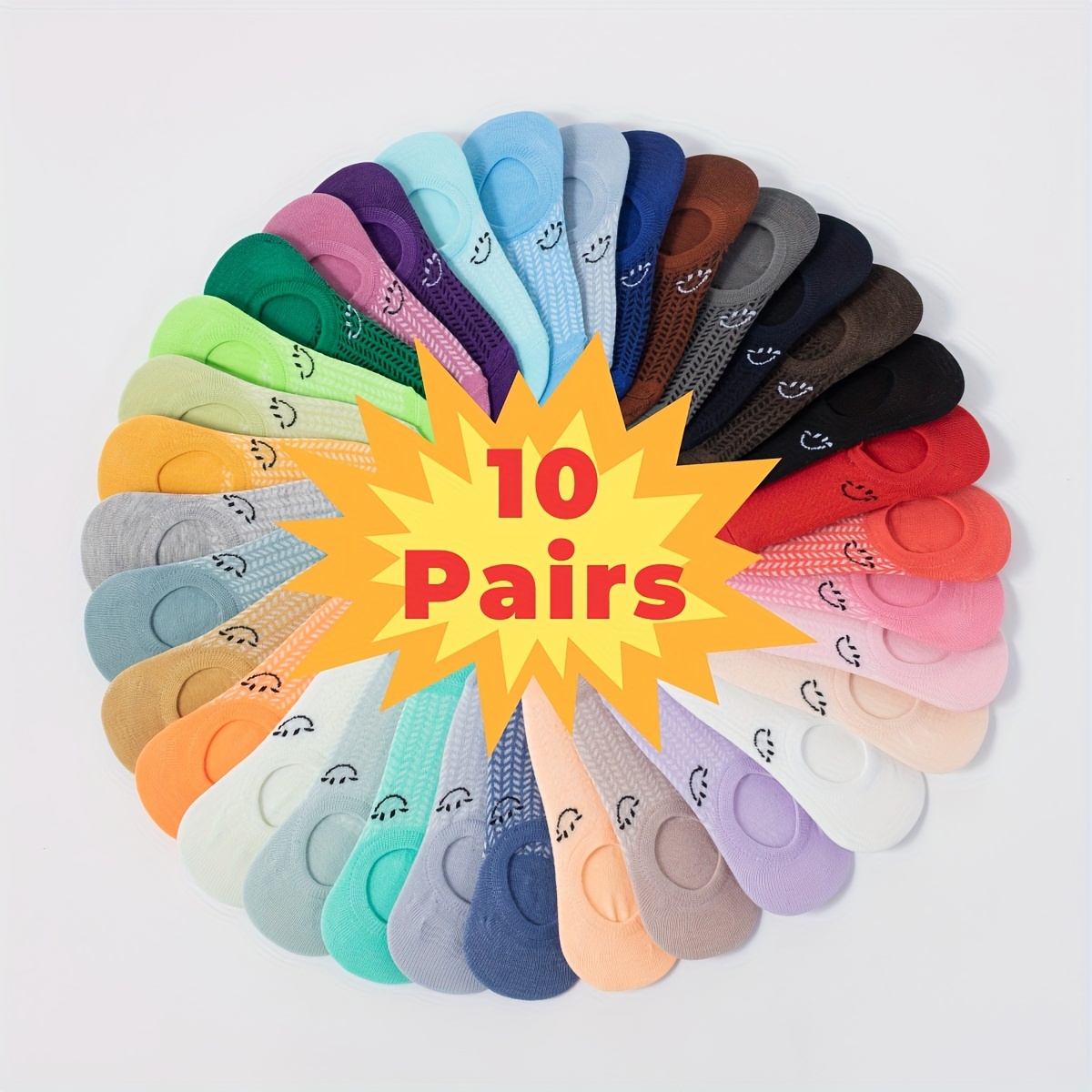 E-shop 10/ Paar Damen Atmungsaktive Mesh Knöchelsocken mit Niedlichen Cartoon-Gesichtern – Mehrfarbige Auswahl für Frühling/Sommer, Elegantes Design,