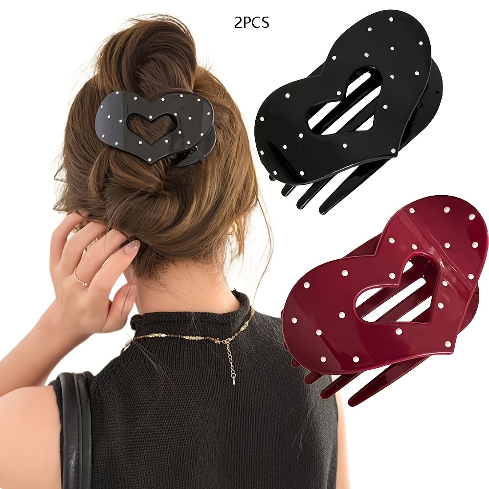 TEMU 2pcs Women's Flat Hairpin, Love Flat Claw Clip, Powerful Styling Large Hairpin, Thick Hair And Fine Hair, Without Slippery Grip Hair Claw Clip