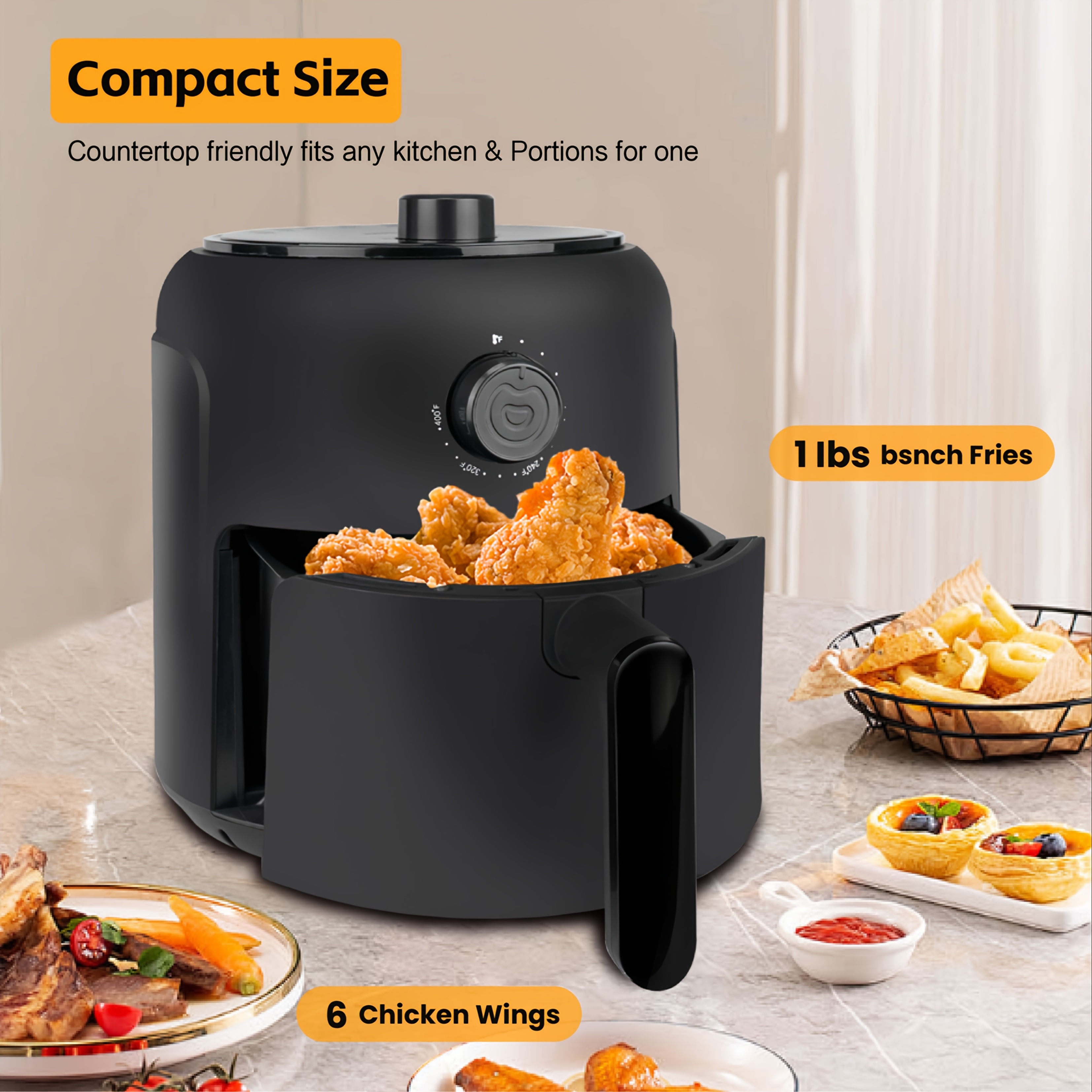 

2.6qt Air Fryer, Unique Mechanical Knob Design With 8 Recipes & For Healthy And Quick Meals, Dishwasher-safe & Nonstick