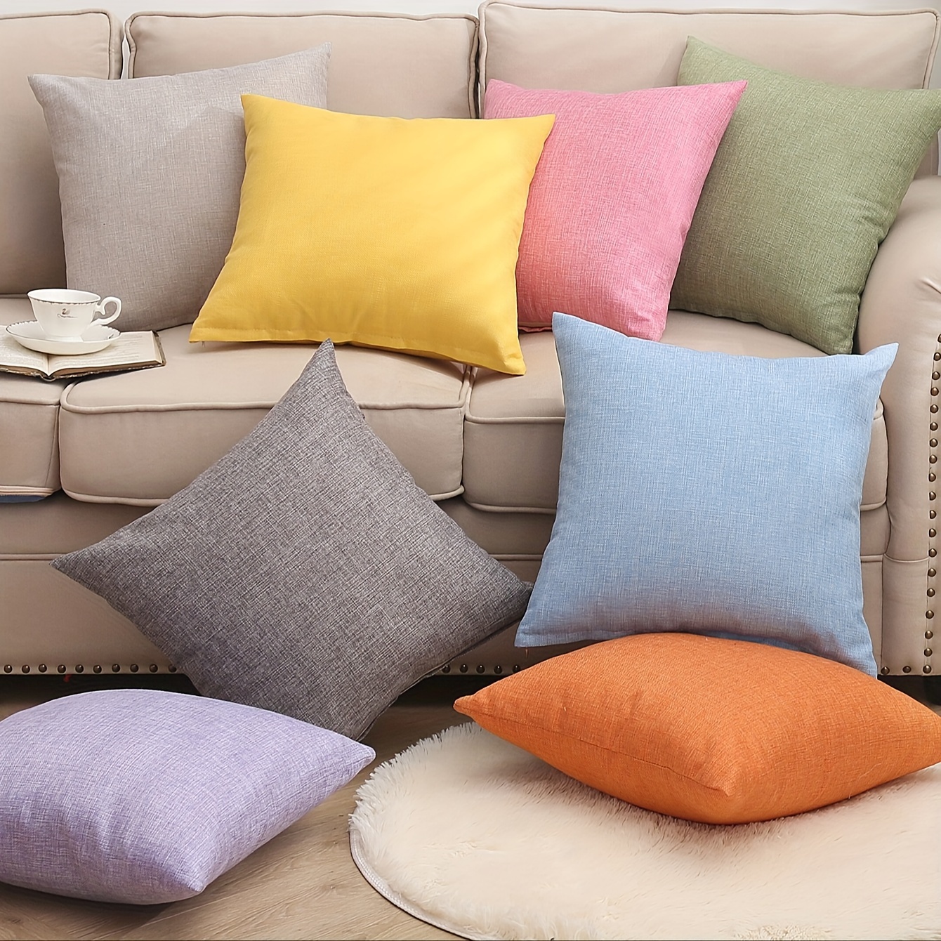 

Solid Color Throw Pillow Covers, Retro Style, Decorative Square Cushion Cases For Sofa And Bedroom, No Insert, Available Sizes: 15.7x15.7, 17.7x17.7, 19.6x19.6, 21.6x21.6 Inches