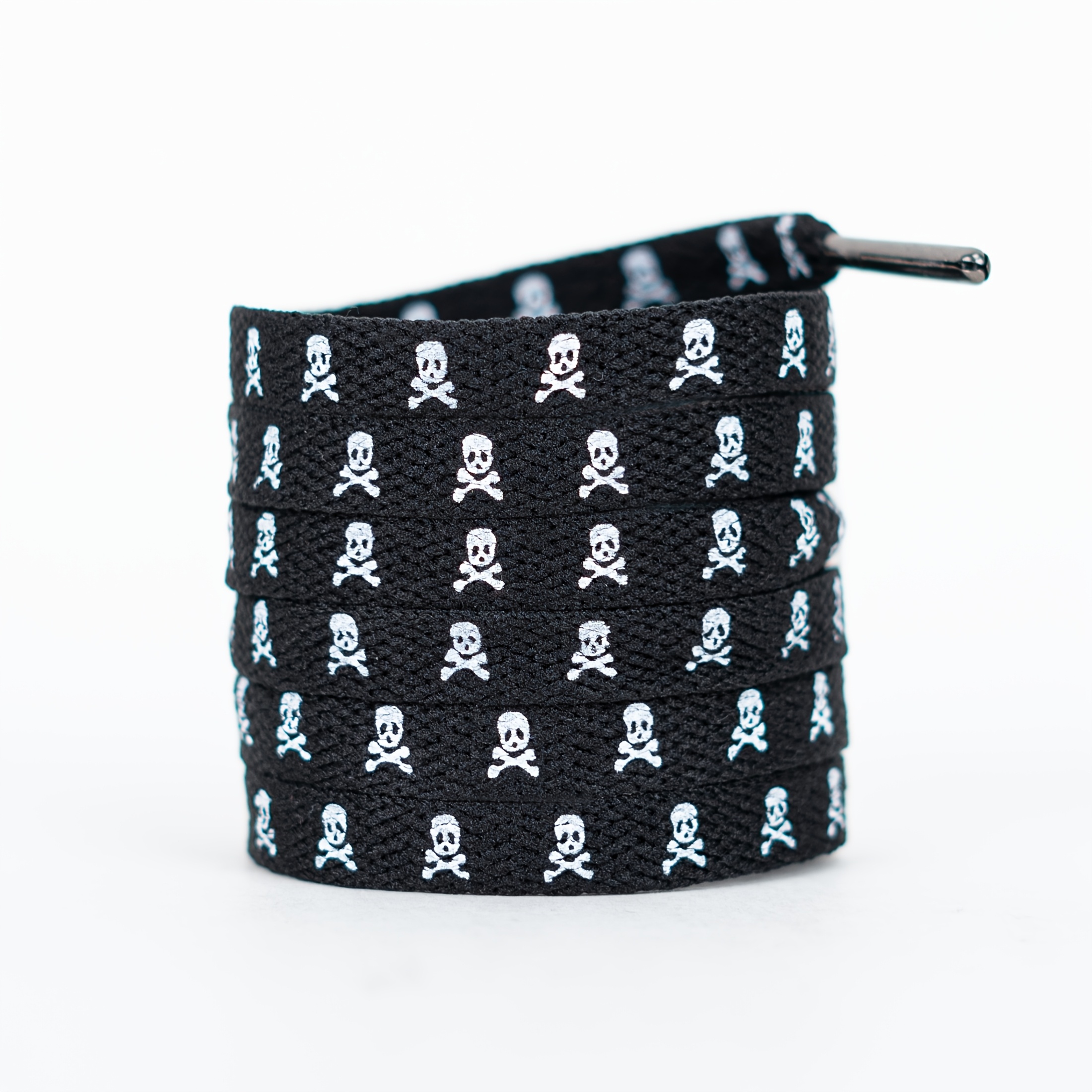 TEMU A Pair Of 8mm Wide Flat Double-sided Skull Print Shoelaces With Metal Tips In And White, Versatile For Daily Commuting And Casual Wear