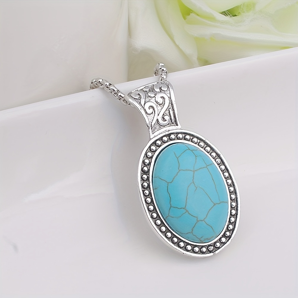 New Arrival Fashion Stone Pendant Necklace Blue Turquoise Pendant Necklace