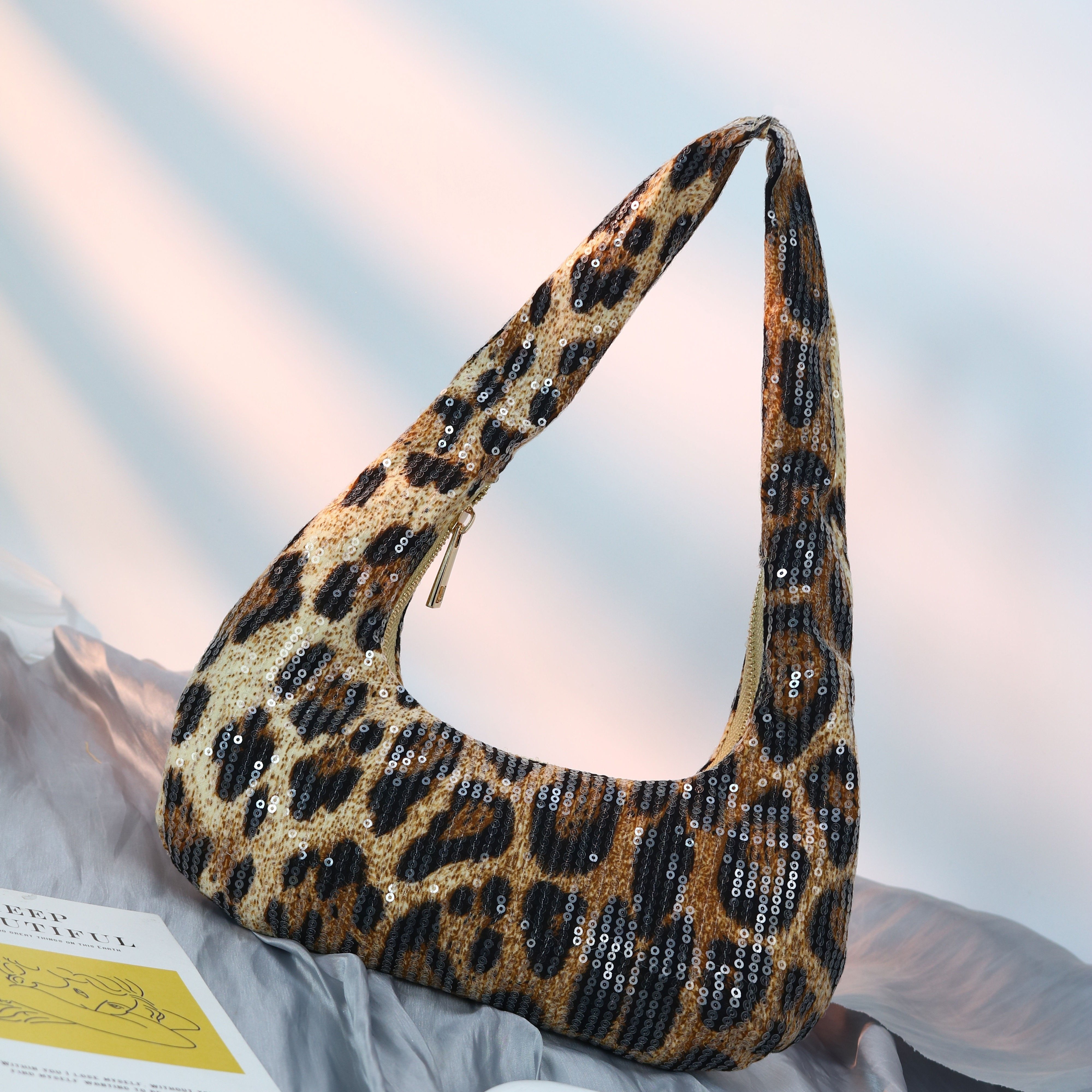 

Elegant Leopard Print Sequin Hobo Bag - Weddings, & Parties | Chic Evening Clutch With Sparkle Accents