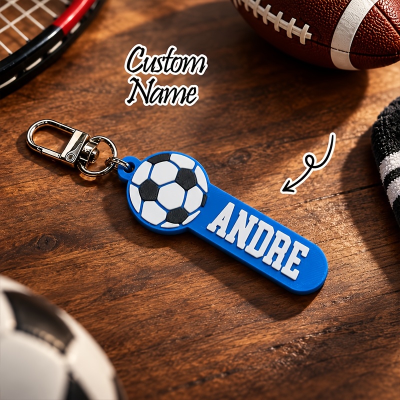 TEMU [Personnalisé] 1 pièce Porte-clés de football personnalisé avec nom, Porte-clés étiquette pour sac à dos, Accessoires de football avec lettre