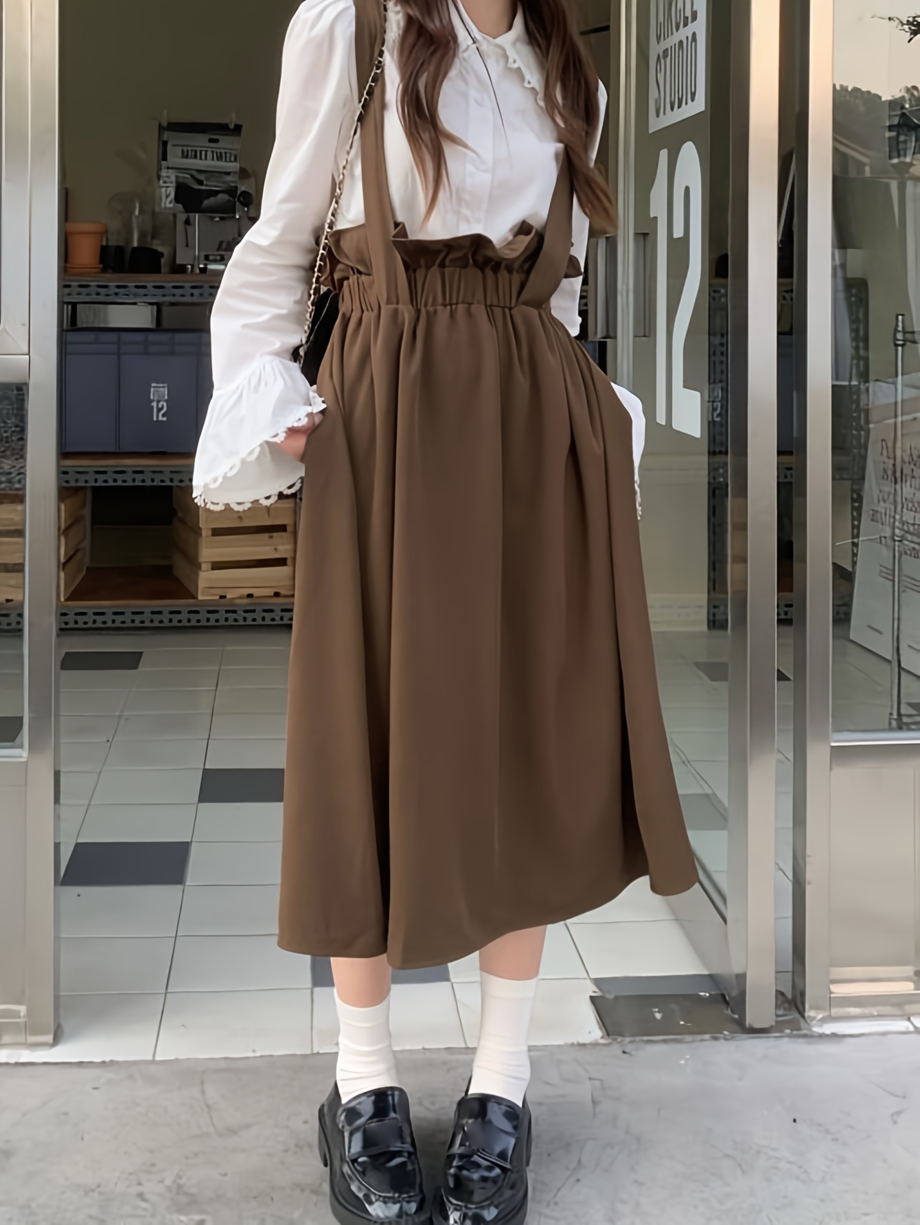 Overall Suspender Skirts Casual Solid Pleated High Waist - Temu