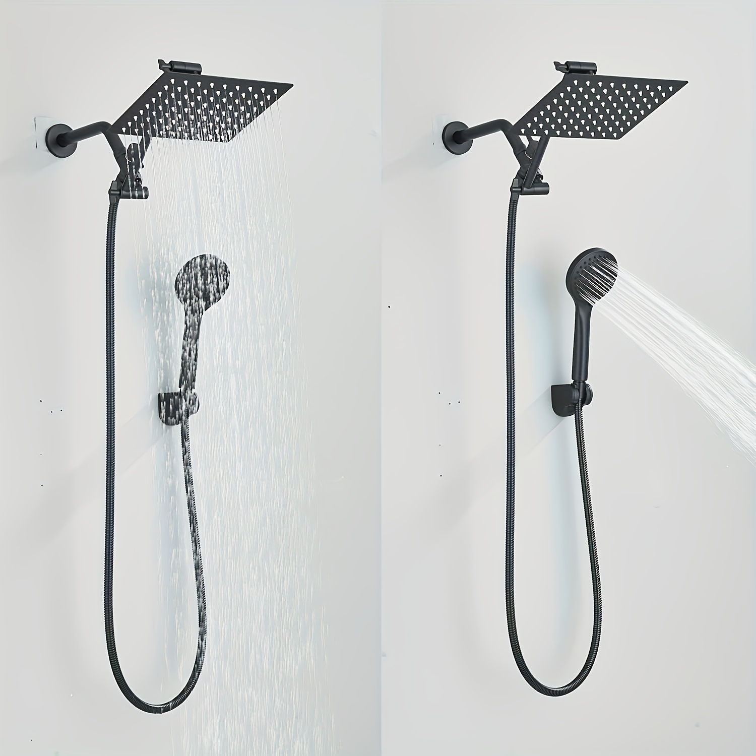 Shower Head, High Pressure Rainfall/Handheld Shower Combo With 15'' Extension Arm, 3 Settings, Anti-Leak Shower Head With Holder, Height/Angle Adjustable, Chrome, Matte Black