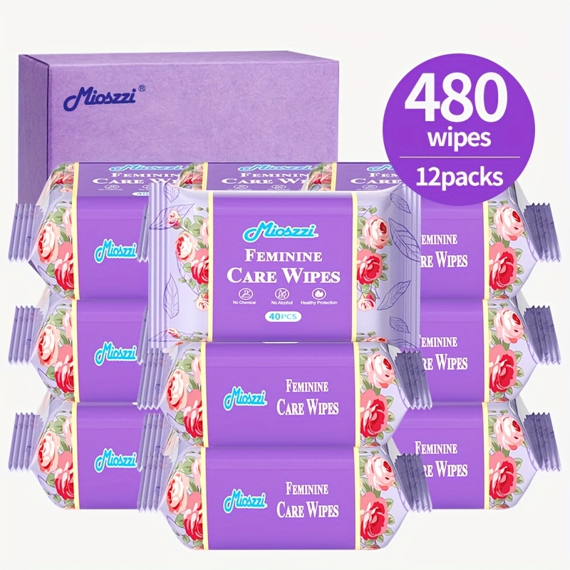 480 Count Feminine Intimate Care Wipes, 99.9% Pure Water Cleansing Wipes with Mint Scent, Odor Eliminating, Quickly Refreshes Private Area & Body Skin, Portable Travel Pack Ideal for Outdoor Activities, Hiking, Camping & Daily Use