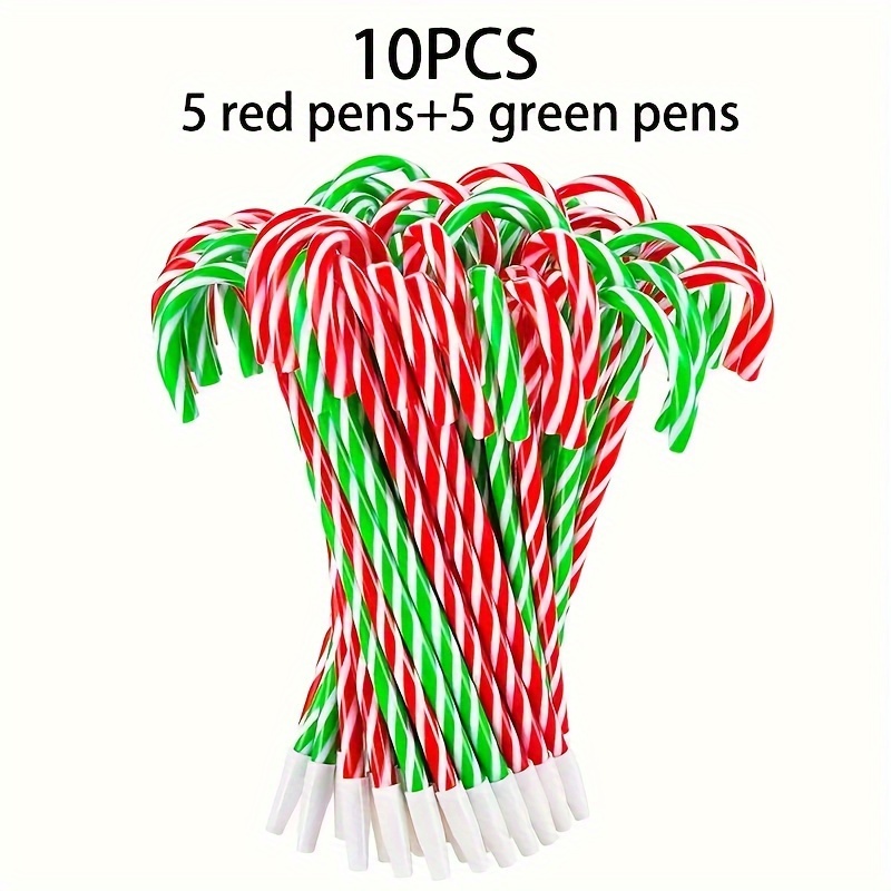 

10pcs Christmas Candy Cane Ballpoint Pens, , Plastic, Screw-off Cap, Rectangular Body, , With Holiday Themed Instruments For Gifts And Office Use, For Christmas, Thanksgiving, Valentine's, New Year