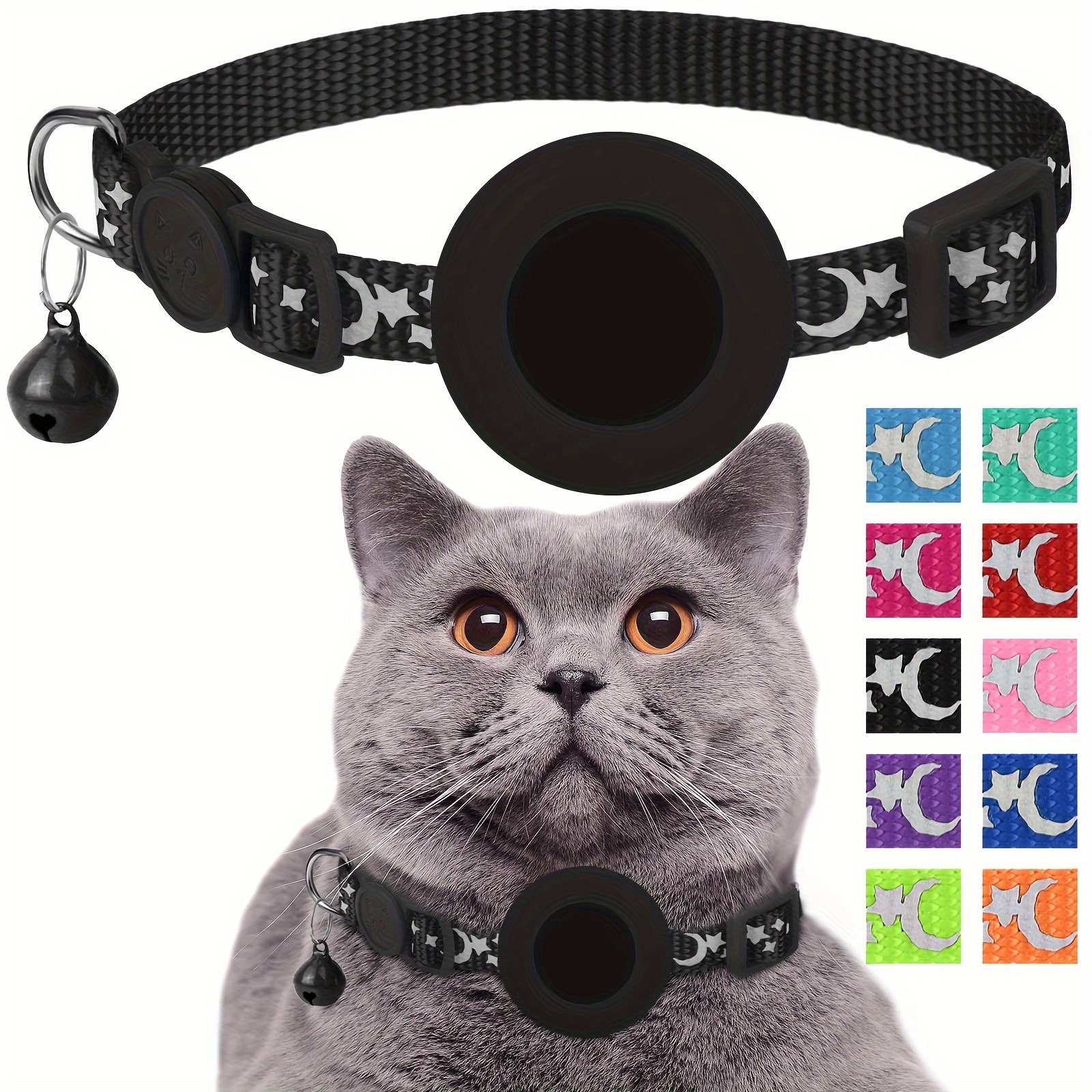 Collier airtag cat, collier airtag cat réfléchissant avec cloche et support  airtag imperméable en silicone