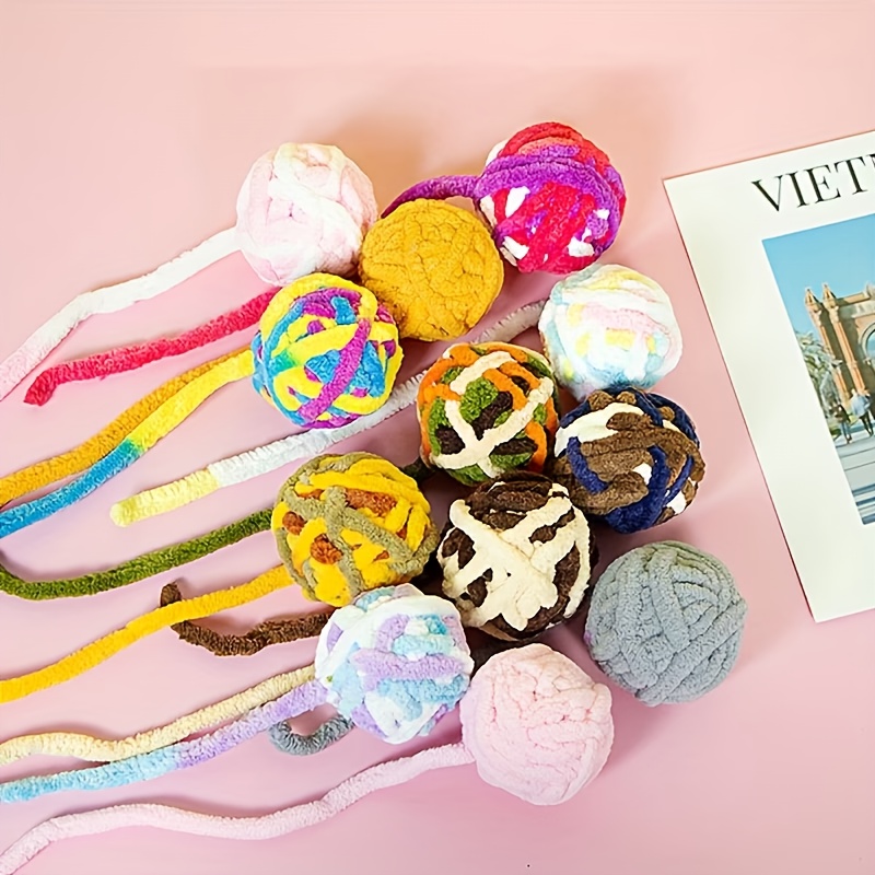 2/4pcs Random Colors Pet Ball Toy, Cat Self-Entertainment Chew and Tease Toy, Random Colors, Tail Ball with Colorful Thick Knitted Ball and Bell, Pet Interactive Toy