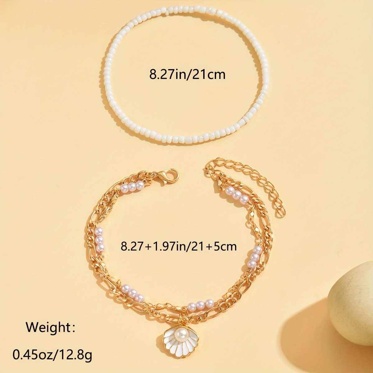 Boho Beach Ankle Bracelets with Seashells & Starfish, Set of 3