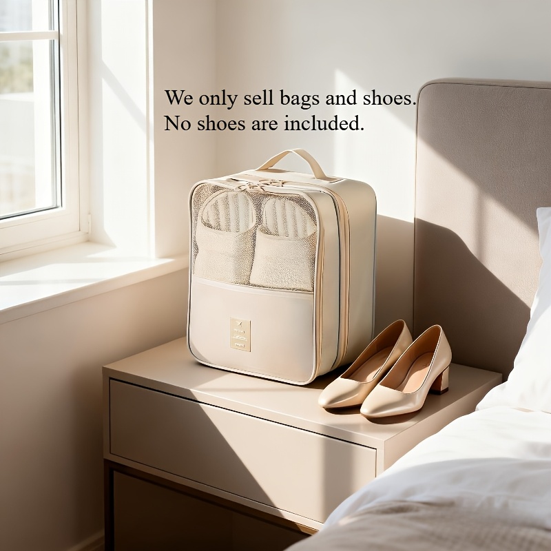 travel friendly shoe storage bag with a large capacity accommodates 3 pairs of shoes made from durable dustproof and breathable materials featuring an ergonomic handle   in gray and black new khaki color 10