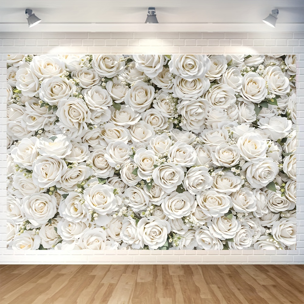 

1pc, White Rose Flower Wall Vinyl Backdrop - Great For Weddings, Wall Sign Photo, Great For Photography, Holiday Party Supplies, Decoration - Wedding Theme - 2 Sizes Available.