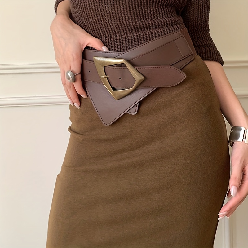 E-shop High-End Kaffee Farbe Weite Bund Frauen Retro Taillenbund mit Rock Jeans Gürtel Zusätze