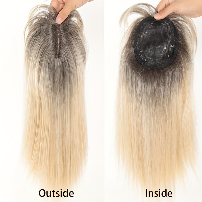 14inch hair toppers for women with thinning hair synthetic clip in hair pieces large base wiglets with bangs hair extension hairpieces synthetic straight hair pieces with bangs details 2