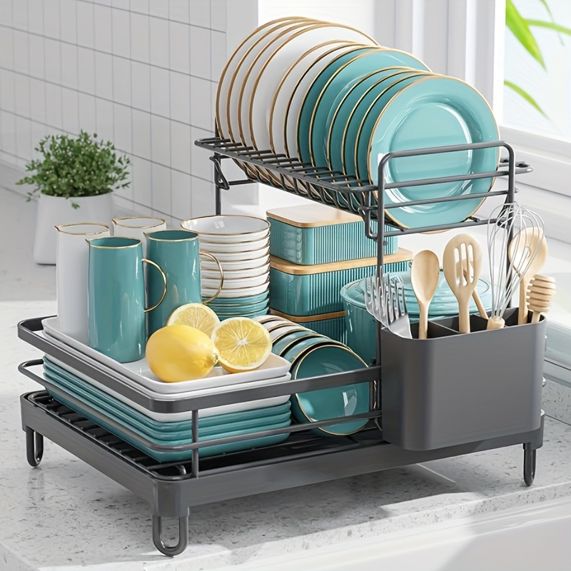 extra large stainless steel dish drying rack for kitchen countertop 2 tier utensil organizer with utensil holder spoon rest and plate storage   drying rack for kitchen counter utensil holder modern kitchenware durable kitchen item dish drying rack for kitchen counter Product details 0