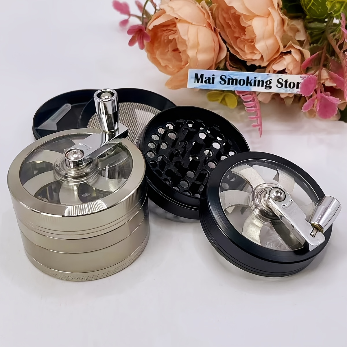 crusher cigarette *.35cm Metal Grinder - Manual, 4-Layer Crusher with Handle