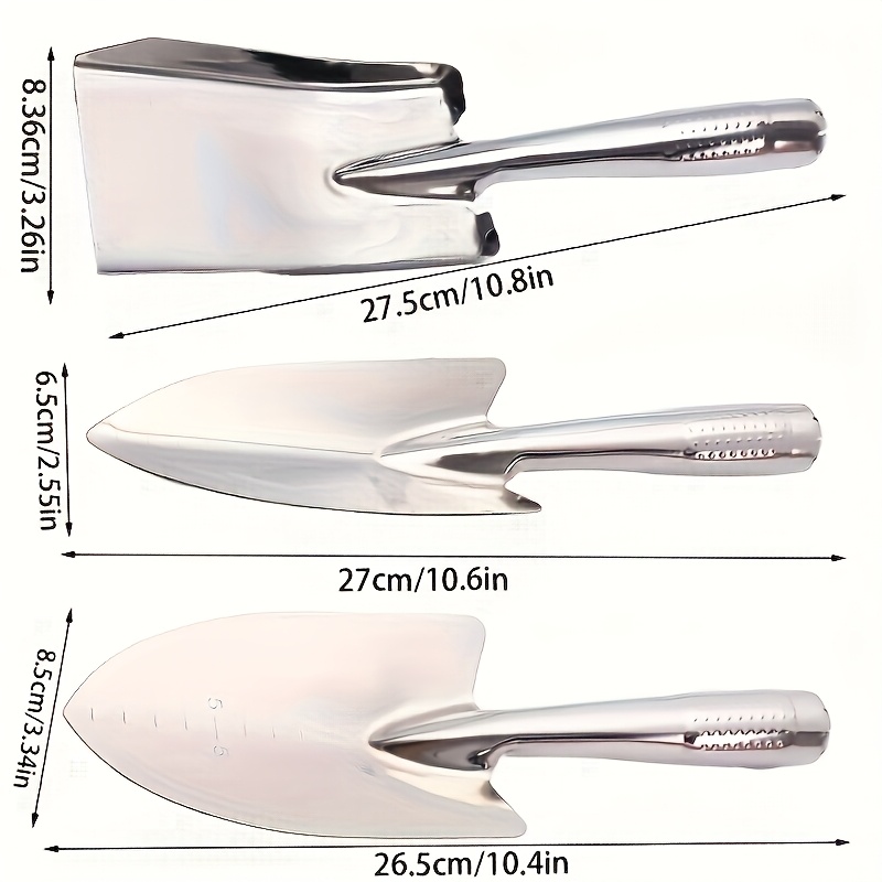 TEMU Stainless Steel Garden Tool Set - Durable Shovel, Fork, And Trowel With Measuring Scales, Ideal For Home Gardening, Planting, Weeding, And