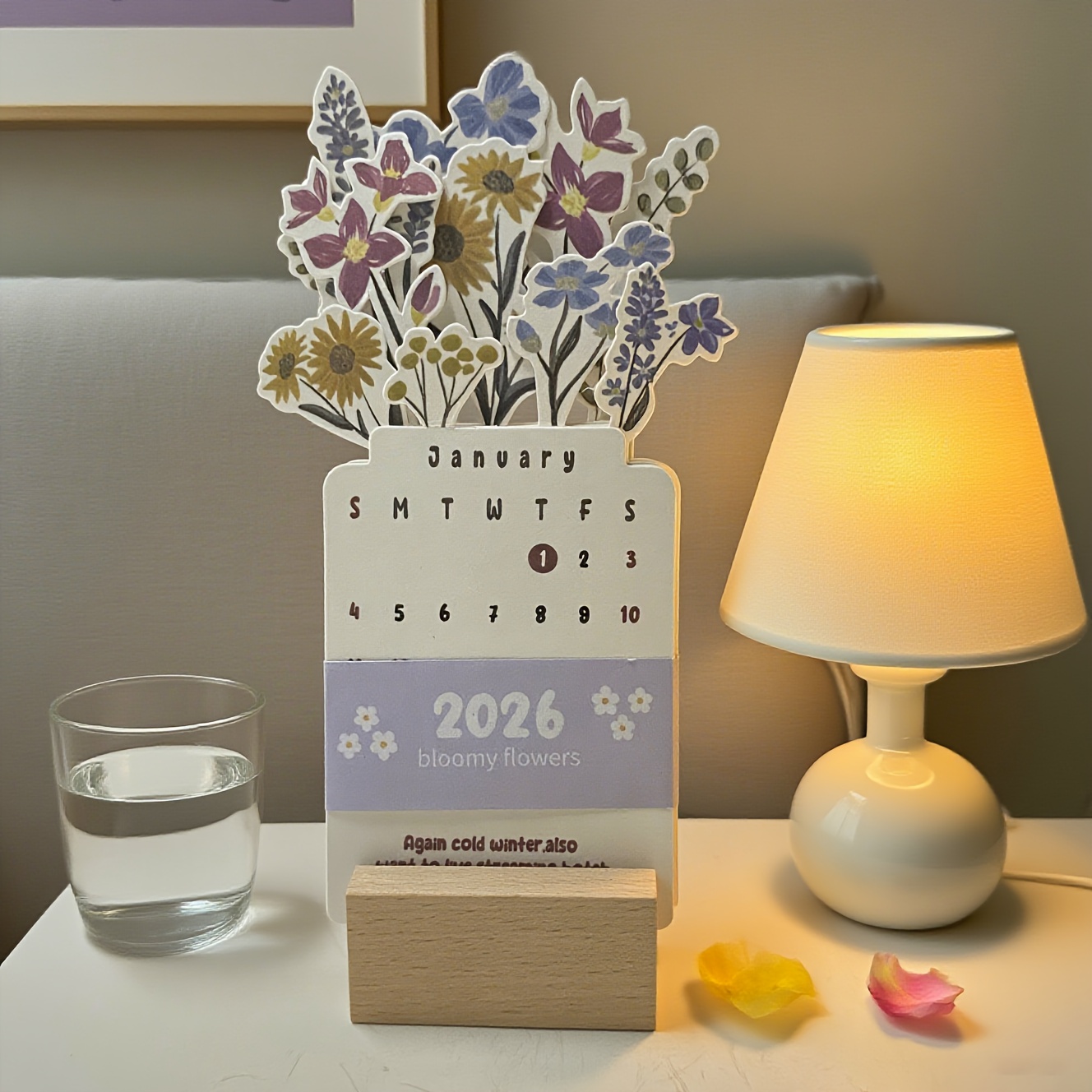 2026 Flower Shaped Calendar, Flower Card Set, With Colorful Paper Flowers, Daily Plan, Suitable For Living Room, Bedroom, And Office Desktop Decoration (wooden Base Included)