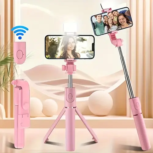 phone selfie stick with built in fill light telescopic phone selfie stick with built in light professional live streaming tripod wireless rotating smartphone tripod for hiking travel vlog outdoor