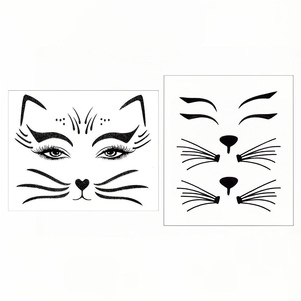 TEMU 2pcs Stickers Décoratifs pour , Motif Chat à Paillettes , Décoration de Fête, Bal de Cosmétique, Jeu de Rôle, Sticker Temporaire pour , Convient