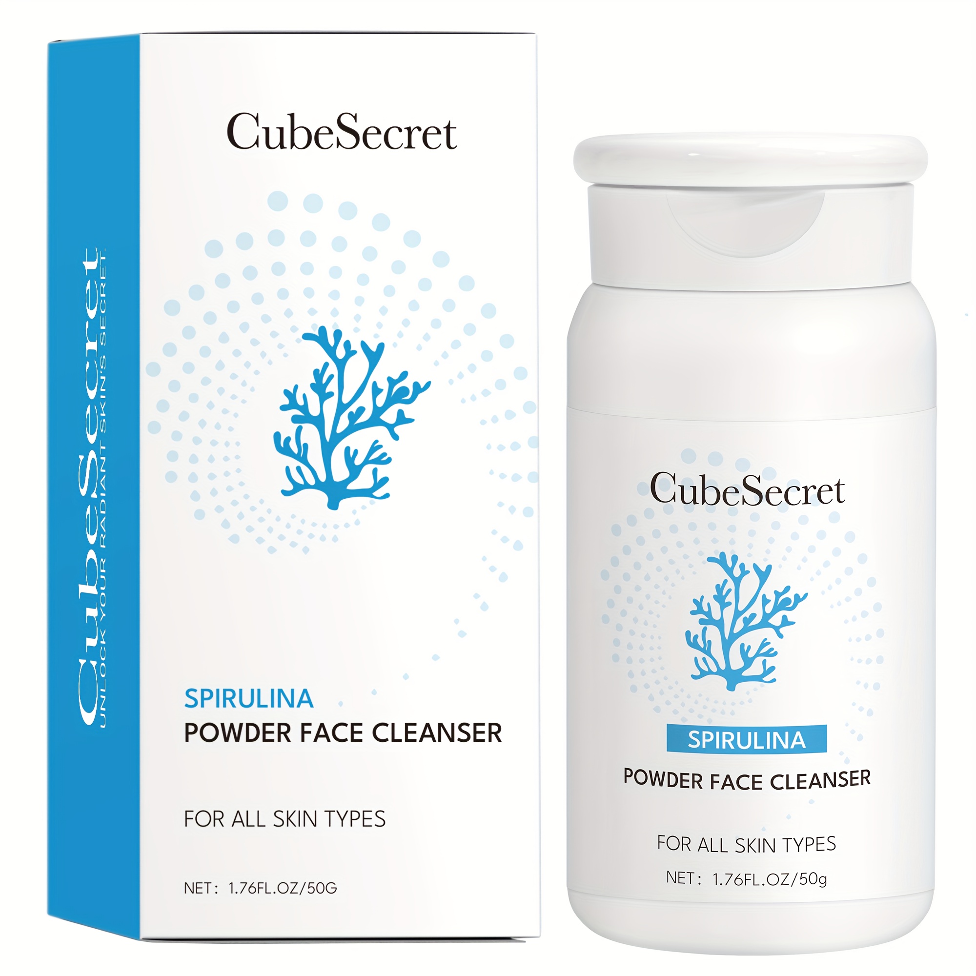 Image of Enzyme Scrub Cleanser Powder, Featuring Extract, Vitamin C, Hyaluronic Acid, And Exfoliating Particles. It Gently Exfoliates And Removes Dead Skin Cells, With A Foaming Net For Quick Bubbles