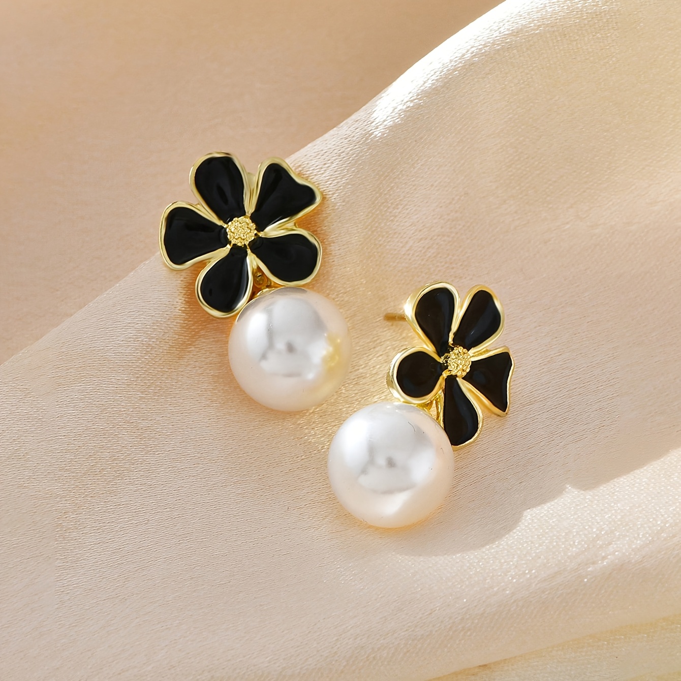 3 Pairs Retro Blue Flower Imitation Pearl Drop Earrings Set