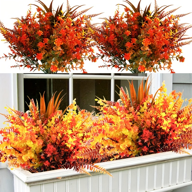 

9pcs Uv-resistant Artificial Autumn Flowers Set - Vibrant Orange Faux Plants For Outdoor Thanksgiving & Fall Decor, Perfect For Home, Garden, Fireplace, And Window Display