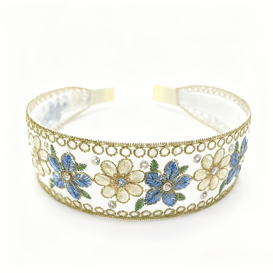 E-shop 1 Stück Damen Vintage Spitzen Haarband - Gesticktes Weites Haarband - Bequem zu Tragen - Anti-Rutsch mit Zähnen - Formelle/Informelle