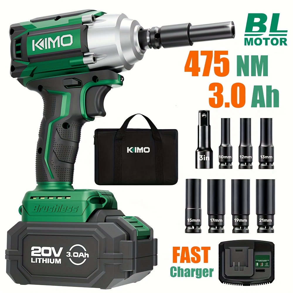 

Cordless Impact Wrench, 3000 Rpm & 350 Ft-lbs (475n.m), 1/2 Impact , Impact Sockets, 3 Inch Extension Bar, 1 Hour Fast Charger, 1/2 Impact Driver