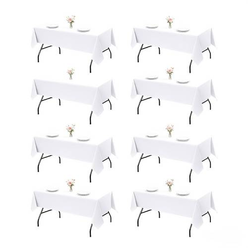 8pcs white plastic tablecloth for rectangular table 54 x 72 inches disposable white party table covers for birthday anniversary wedding fine dining graduation party decoration
