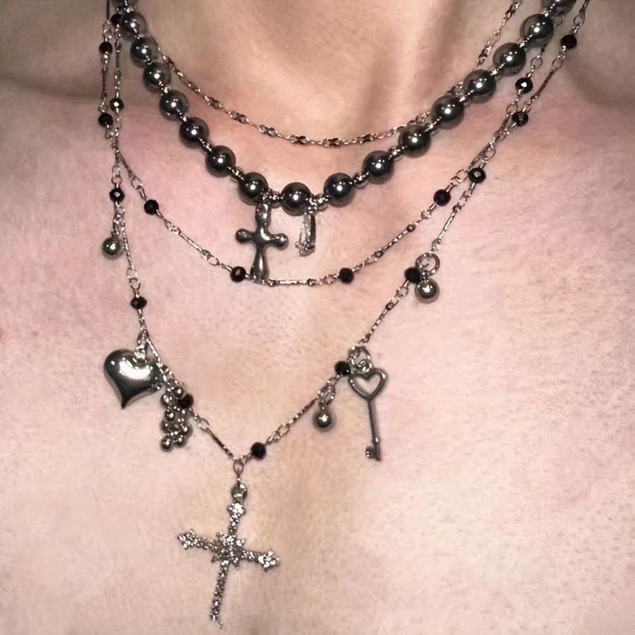 A Set Of Fashionable And Elegant Dark Gothic And Evil Cross Stackable Necklace D158