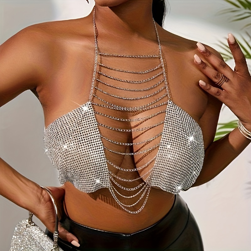 Chest Chain Jewelry Layered Rhinestone Sexy Body Chain Bra Party Nightclub  Cloth