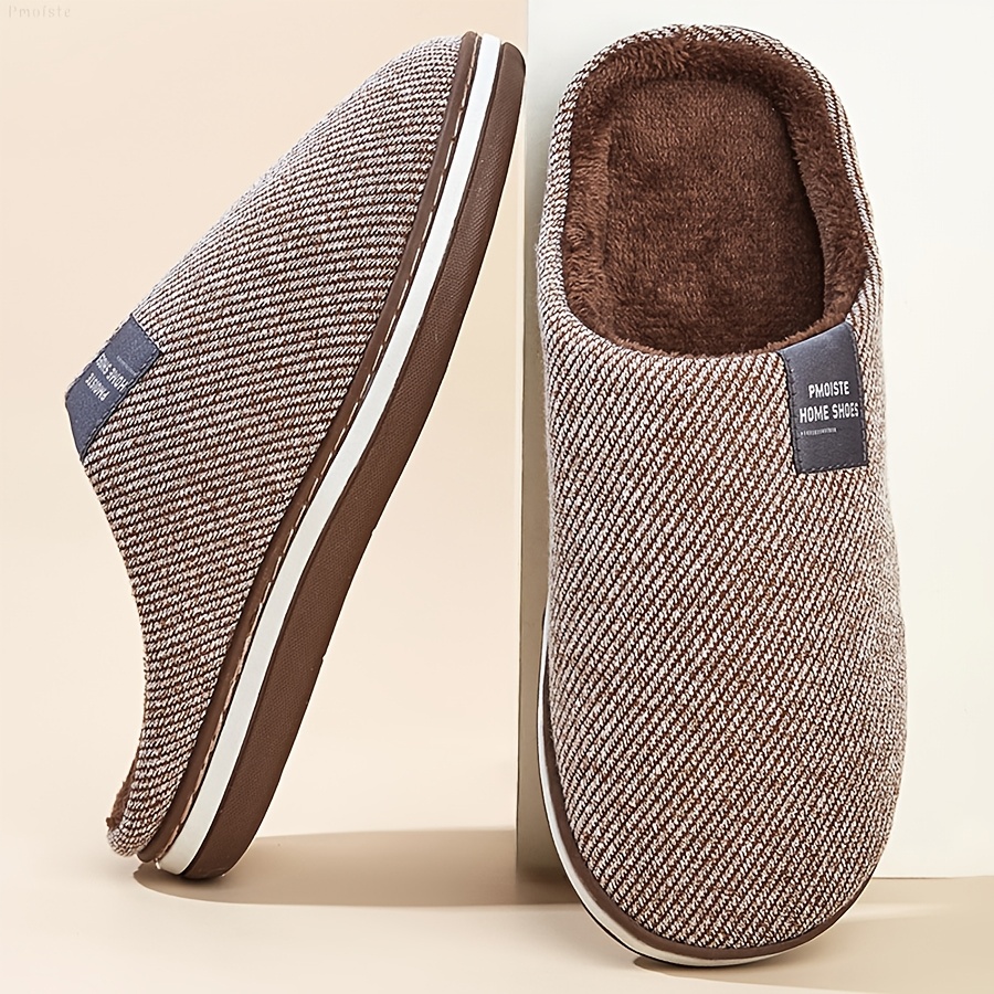 Pmoiste House Slippers For Men Knit Stripe Soft Sole Memory Foam Plush Indoor Shoes Fashion Hot Winter Big Size Home Slippersuitable For
