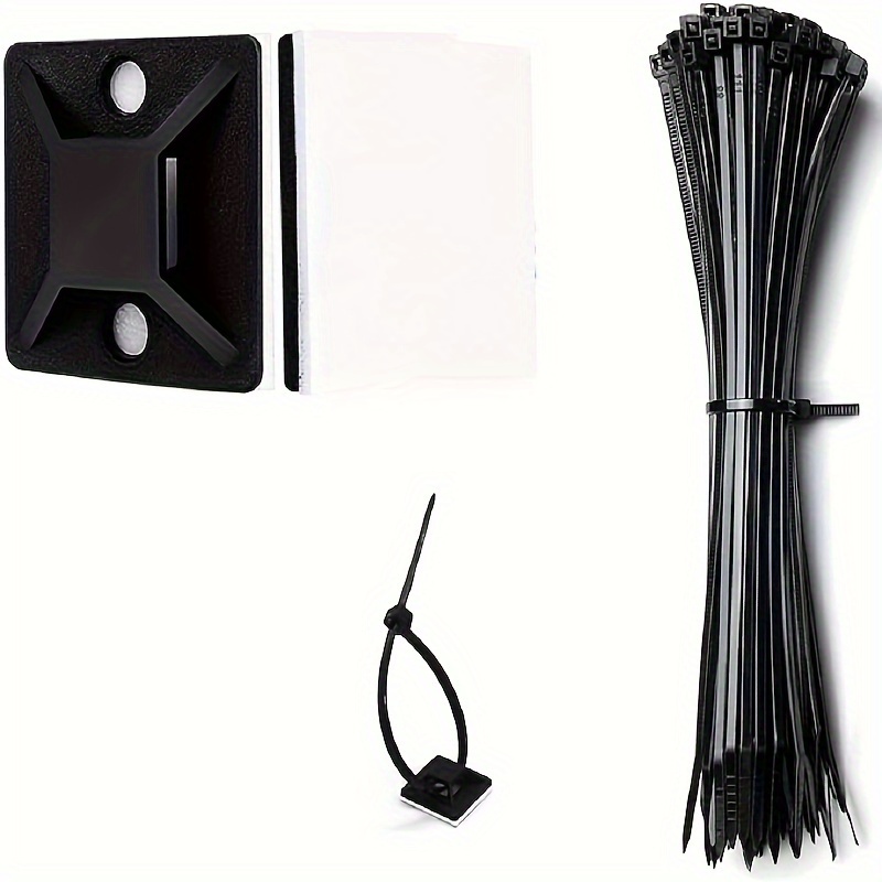 TEMU 160pcs Zip Tie Mounts With Self-adhesive Backing - Cable Management Clips & Wall Anchors For Wire Holding, Transportation Bundling And Fixation,