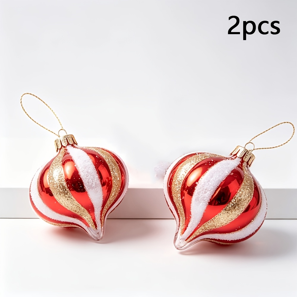 TEMU 2pcs Creative New 3d Painted Irregular Christmas Balls, Versatile Pumpkin Onion Ornaments For Christmas Tree Decoration