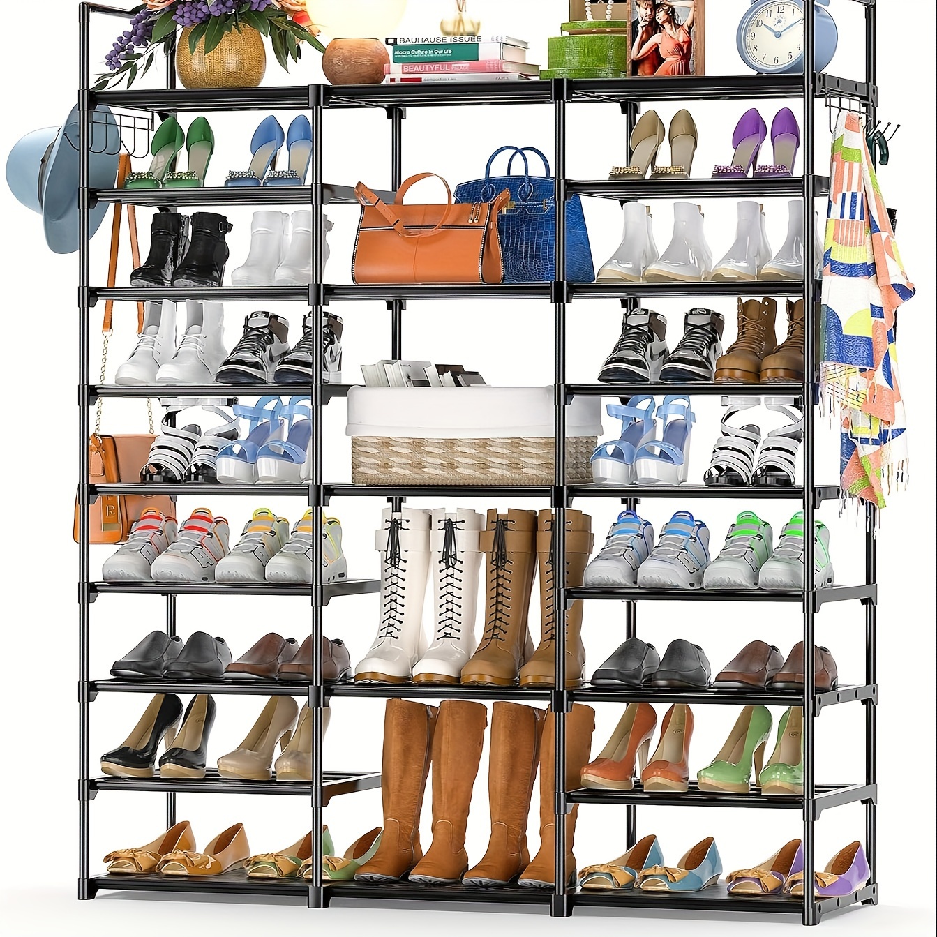 

9-tier Metal Shoe Rack Organizer For 50-55 Pairs - Space Saving Shoe Storage Shelf For Entryway, Closet, Bedroom, Hallway