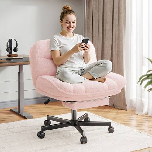 cross legged office chair with rest 6 3 thick cushioned cross chair with wheels height adjustable swivel vanity chair for white pink grey