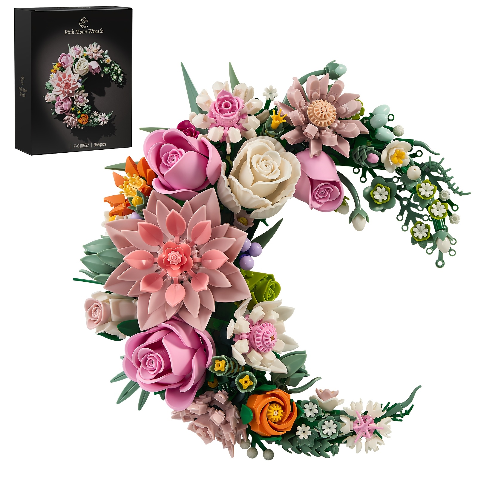 Image of Pink Building Set, Bouquet Botanical Collection Building Block Flowers For Home Wall Art Decor, Gifts For Women