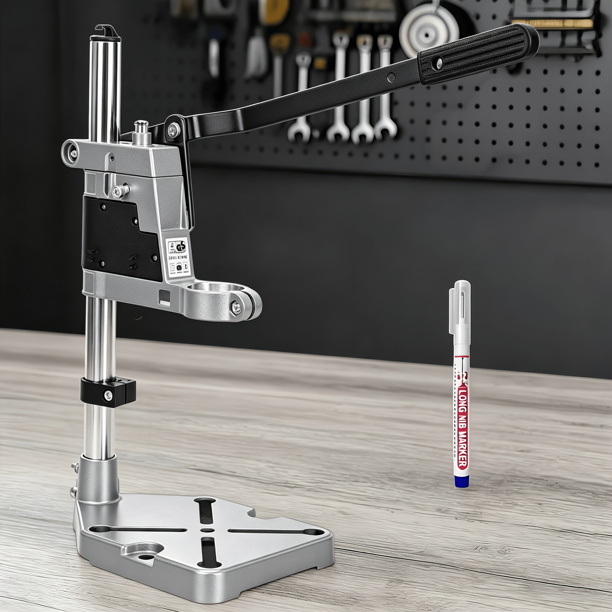 TEMU Electric Drill Stand + Marker Pen Combo Set, Featuring A Thickened Metal Base Vertical Machine Frame And A Smooth Height-adjustable Column For