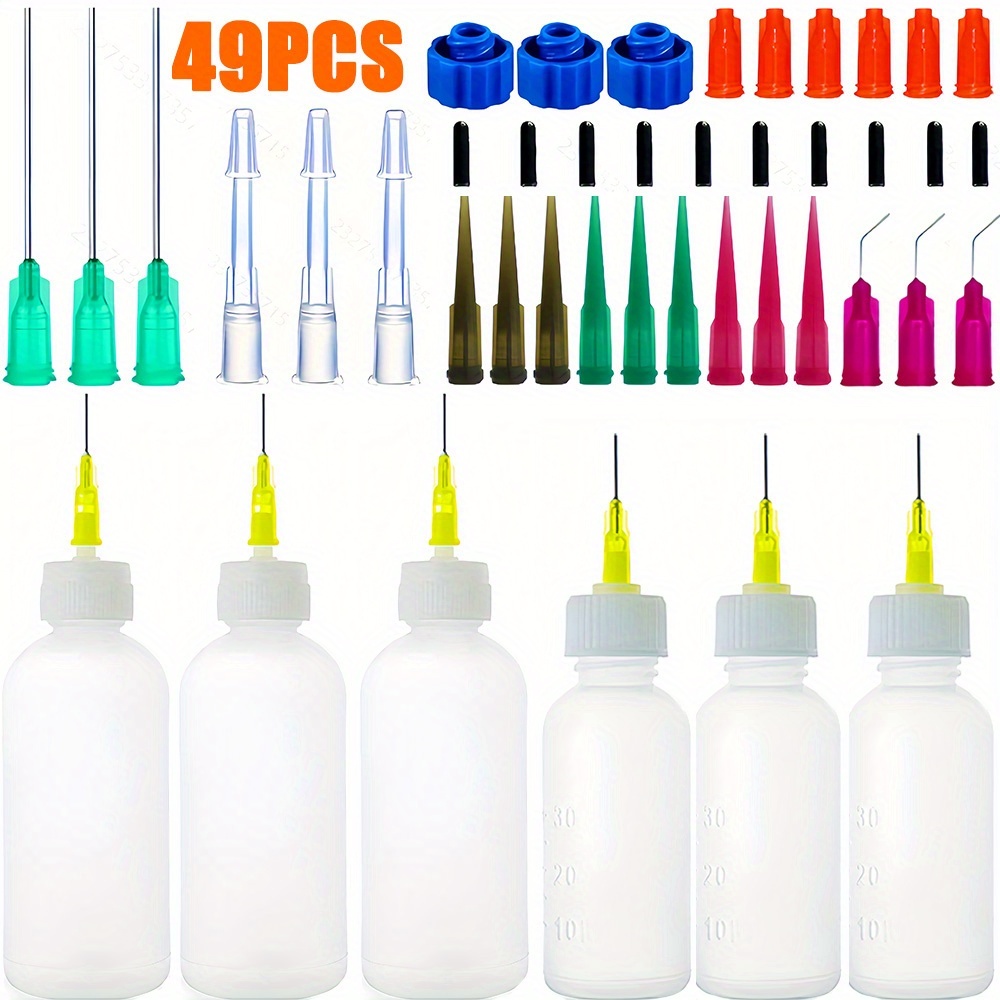 49pcs Adhesive Bottle Set With 30ml & 50ml Bottles, Includes Dispensing Needles And Caps – Ideal For Precise , Oils, Glue, And Ink