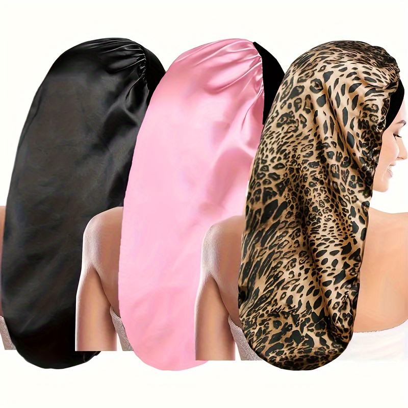 

3-pack Extra Large Satin Sleep Bonnet Caps For Women, Unscented, Soft Versatile Night Hair Cover For Straight, Curly, Dreadlock, Braided Hairstyles