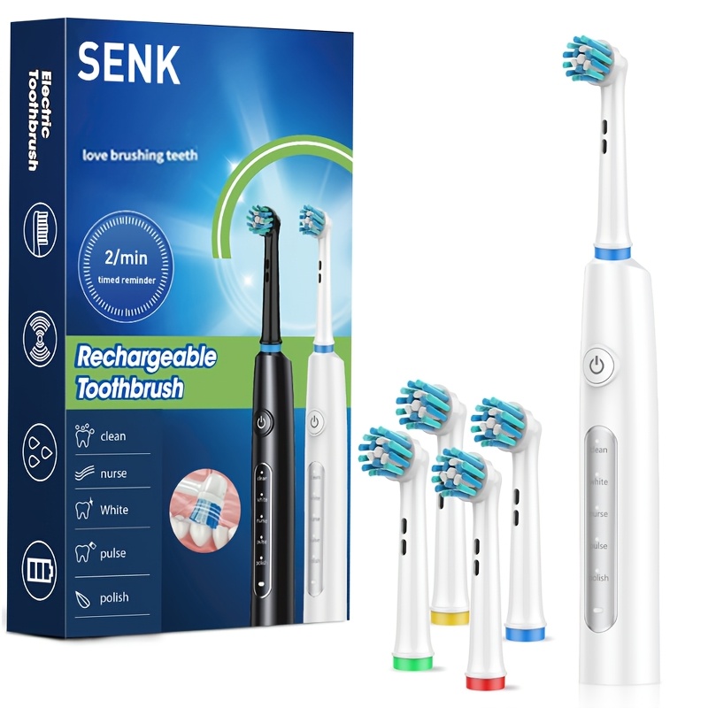 Image of Adult Rechargeable Electric Toothbrush With Type-c Charging Cable, Fully Intelligent Rotating Cleaning Device, Deep Cleaning Soft Bristles. In Single-pack And 2-pack Options. Ip67 Waterproof Rating