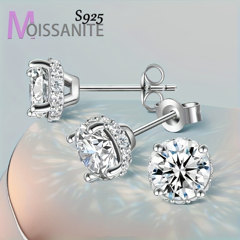 

Elegant 2 Carat Total Moissanite Stud Earrings In 925 Sterling Silvery - Classic Bohemian Style For , Ideal For Christmas, Valentine's Day, Birthdays, With Gift Box