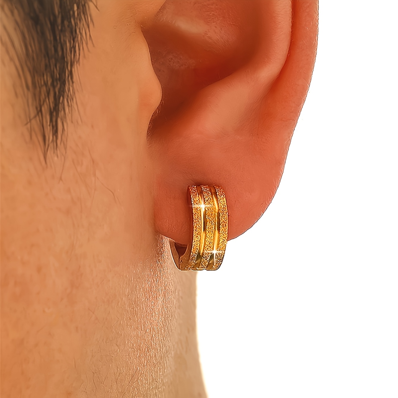 TEMU Boucles d'oreilles rondes givrées dorées minimalistes, unisexes, style hip-hop, clips d'oreille ronds sablés, matériau en acier inoxydable 316L